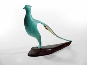 PHEASANT Bronze on Bog oak