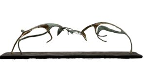 The challenge  Bronze on oak 43x21x168cm